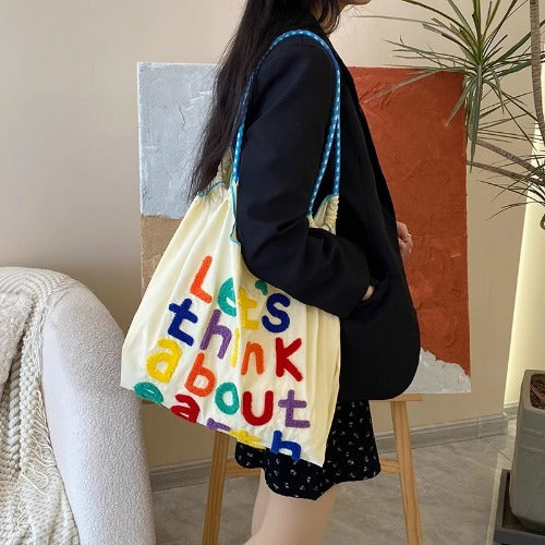 Embroidery Tote Bags Shopping Bag Cute Large Capacity,Letters