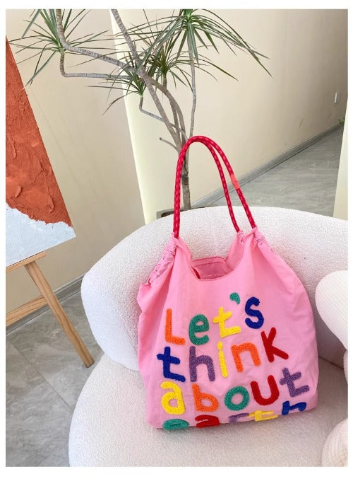 Embroidery Tote Bags Shopping Bag Cute Large Capacity,Letters