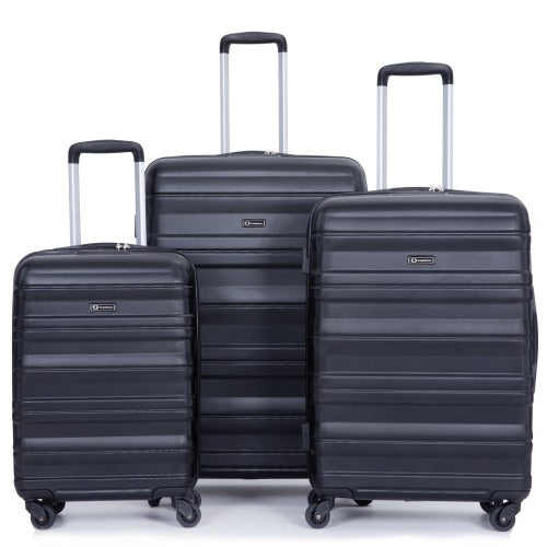 3 Piece Luggage Sets PC Lightweight Durable Suitcase with Two Hooks, Spinner Wheels, TSA Lock