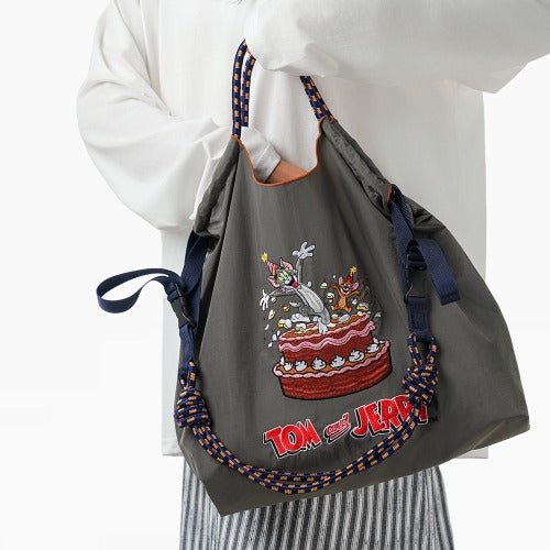 Embroidered Shopping Bag Cute Large Capacity,Cat and Mouse