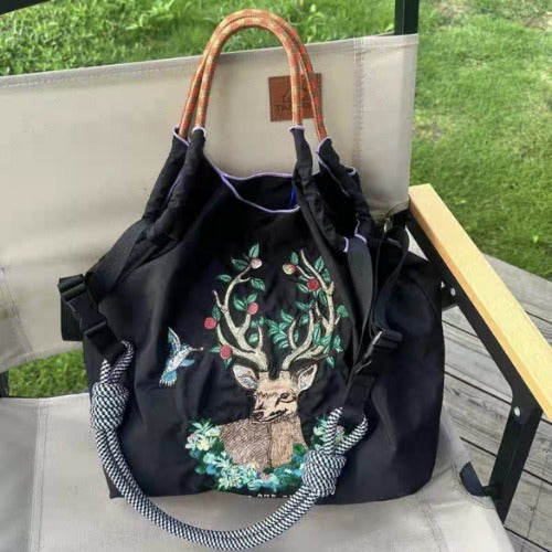 Ball & Chain Embroidery Waterproof Folding Eco-friendly Bag Shopping Bag,Black Series