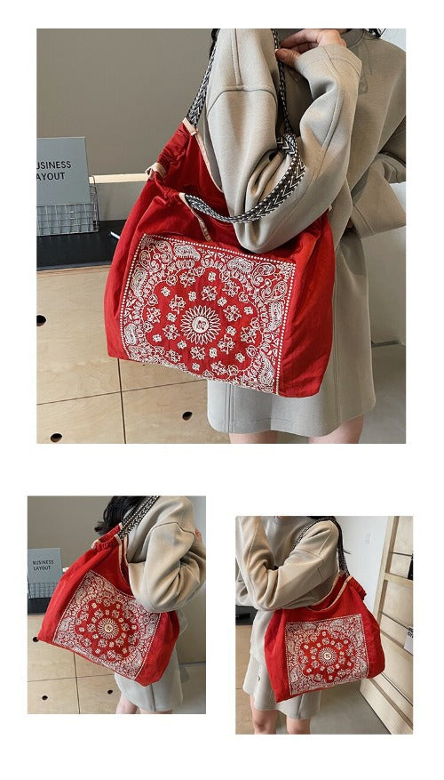 Embroidered Shopping Bag Cute Large Capacity,Rattan flower