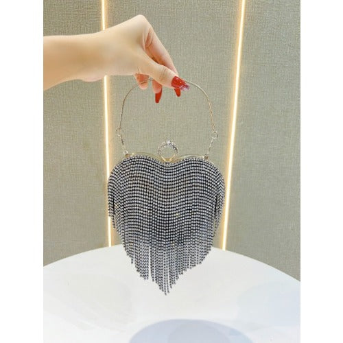 Silver Rhinestone Heart Shaped Evening Bag