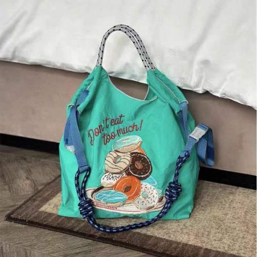 Embroidery Tote Bags Shopping Bag Cute Large Capacity, Dessert Tower