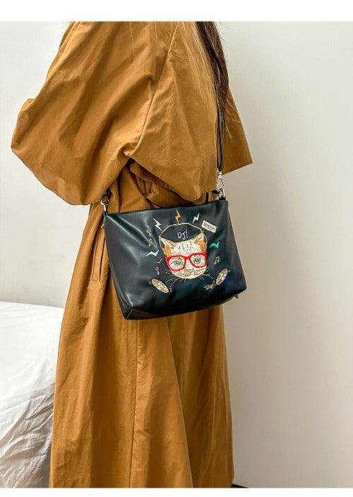 Embroidery Crossbody Bag Shoulder Bag, PU Leather