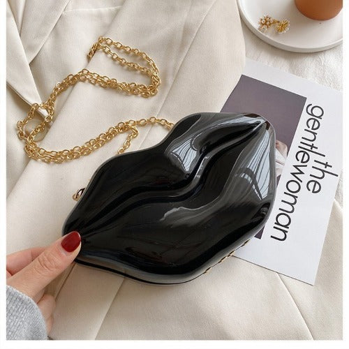 Lip Shape Plastic Party Evening Purse with Chain