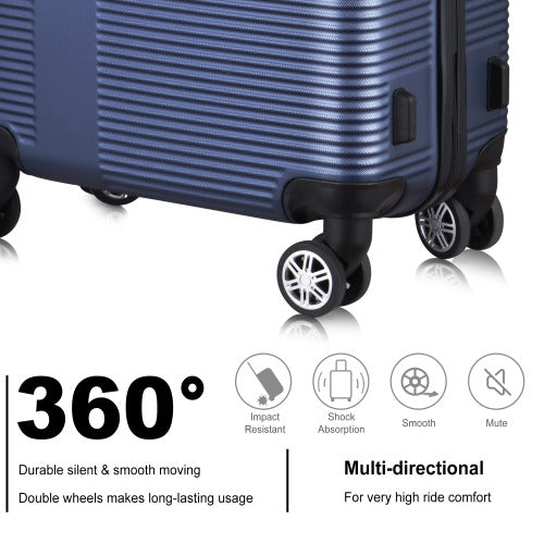 3 Piece Luggage with TSA Lock ABS Lightweight Suitcase with Hooks Spinner Wheels Luggage Sets 20in/24in/28in