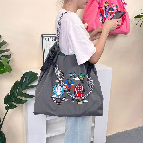 Ball & Chain Embroidery Waterproof Folding Eco-friendly Bag Shopping Bag,Hot Air Balloon