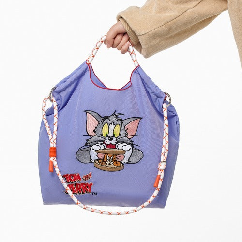 Embroidered Shopping Bag Cute Large Capacity,Cat and Mouse