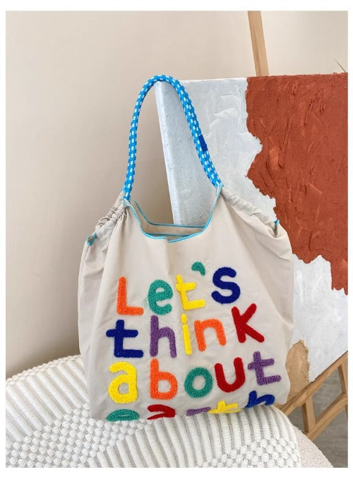 Embroidery Tote Bags Shopping Bag Cute Large Capacity,Letters