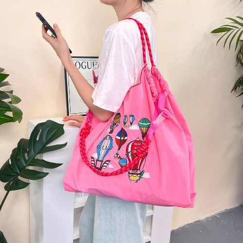 Ball & Chain Embroidery Waterproof Folding Eco-friendly Bag Shopping Bag,Hot Air Balloon