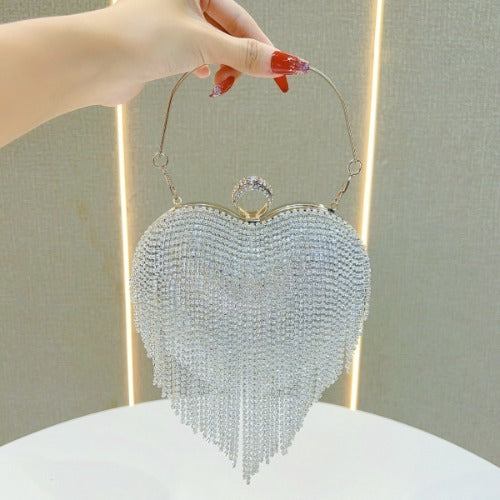 Silver Rhinestone Heart Shaped Evening Bag