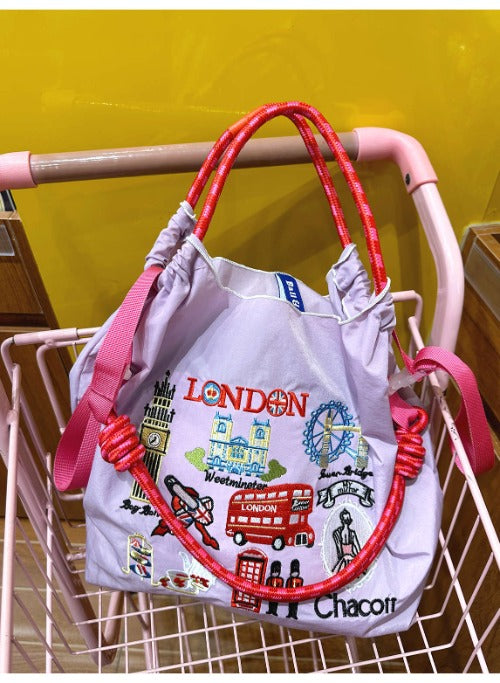 Ball & Chain Embroidery Waterproof Folding Eco-friendly Bag Shopping Bag,London Bus