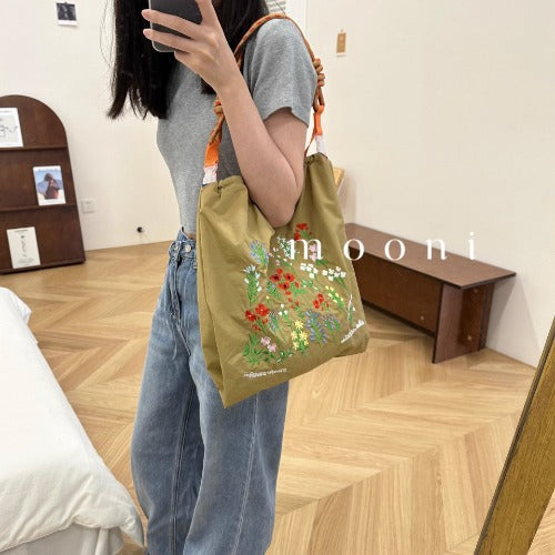 Ball & Chain Embroidery Waterproof Folding Eco-friendly Bag Shopping Bag,Flowers