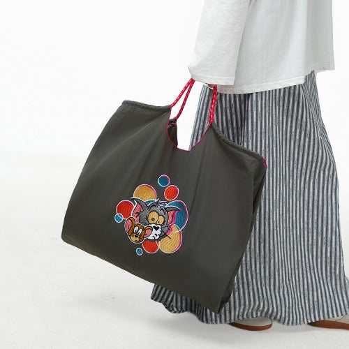 Embroidered Shopping Bag Cute Large Capacity,Cat and Mouse