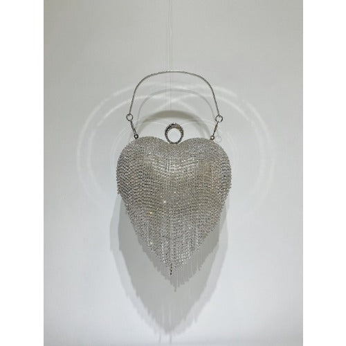 Silver Rhinestone Heart Shaped Evening Bag