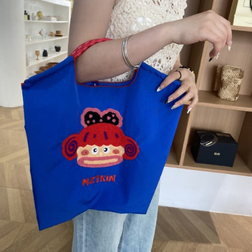 Embroidery Tote Bags Shopping Bag Cute Large Capacity, Mouth Girl