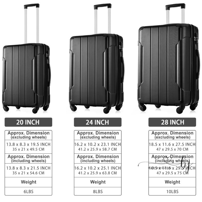 24'' Lightweight Expandable Hardshell Luggage Spinner Suitcase with TSA Lock, BLACK