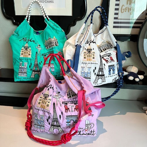 Embroidery Waterproof Folding Eco-friendly Bag Shopping Bag,New Tower