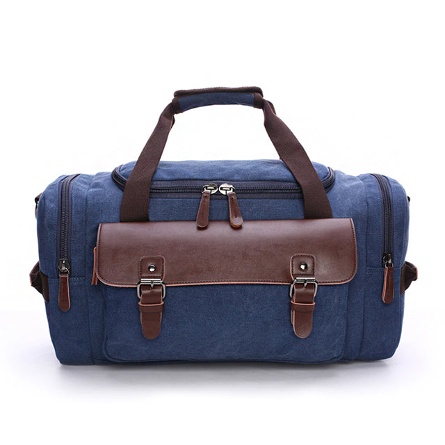 Large Capacity Expandable Canvas Genuine Leather Duffle Bag Weekender Carry on Bag