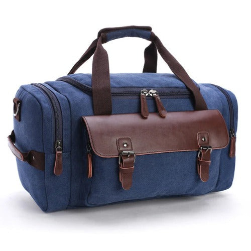 Large Capacity Expandable Canvas Genuine Leather Duffle Bag Weekender Carry on Bag