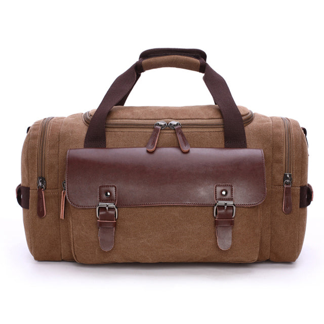 Large Capacity Expandable Canvas Genuine Leather Duffle Bag