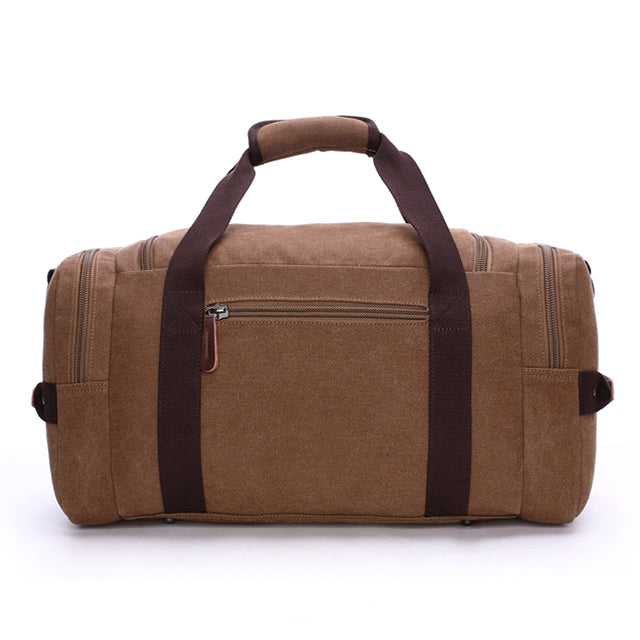 Large Capacity Expandable Canvas Genuine Leather Duffle Bag