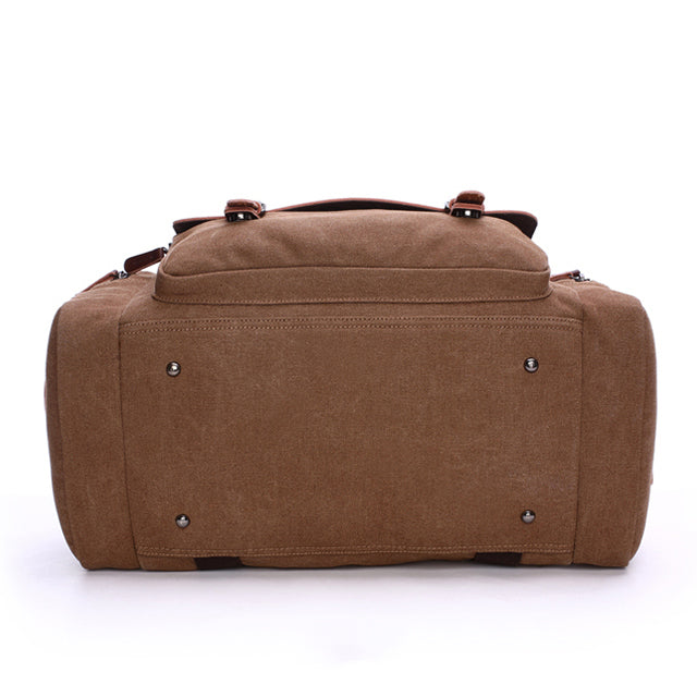 Large Capacity Expandable Canvas Genuine Leather Duffle Bag